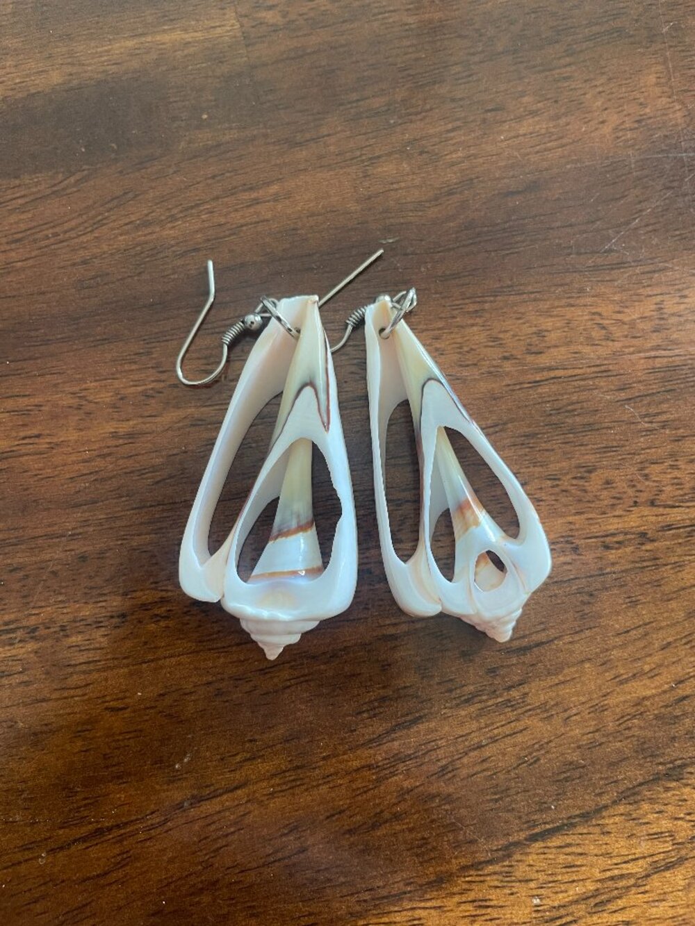 Seashell Dangle Earrings Real Shells 2" Cream & Brown